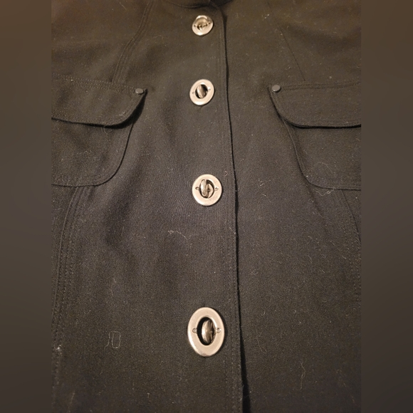 Chico's Mandarin Collar Button Down Front Pockets Black Jacket Size 2 Large - Picture 2 of 7